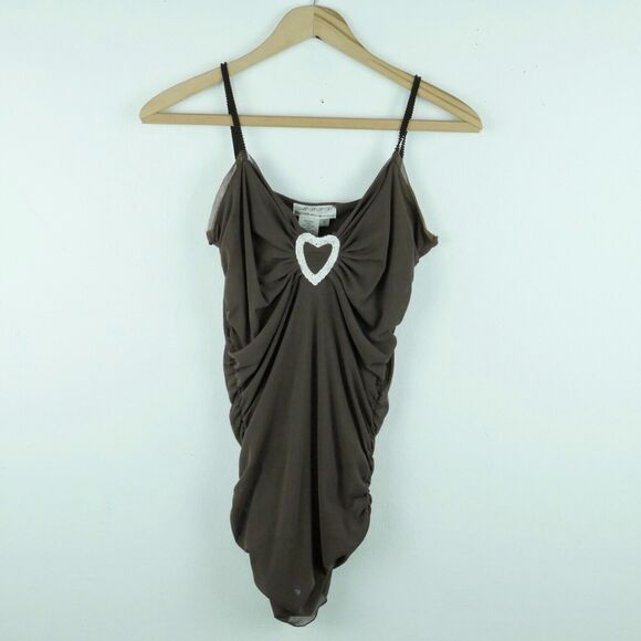 Vintage Medium Babydoll Tank Top Ruched Heart Mesh Y2K Whimsigoth Fairy Grunge - Picture 1 of 5